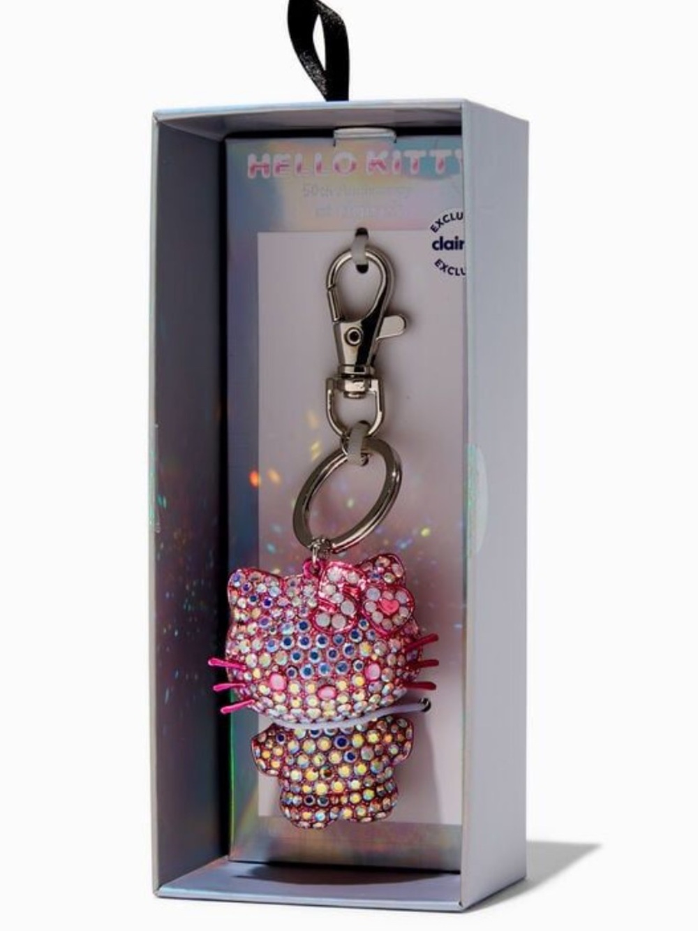Claire's Pink Crystal Hello Kitty Keyring with Silver Clip